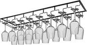 Xverycan Wine Glass Rack Under Cabinet, 8 Row Extreme Large Stemware Hanger, Metal Wine Glass Holder, DIY Bar Glass Storage Rack for Bar Counter, Kitchen, Screws Included (Black)