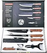 6 PCS Non-Stick Coating Finish Kitchen Knife Knives Set, Chef Knife 8'', Carving Knife 8'', Small Cleaver 8'', Paring Knife 3.5'', Scissors