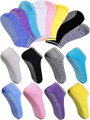 [Aymorder] 8 Pairs Non Slip Women Yoga Socks with Grips for Pilates, Unisex Yoga Sticky Socks for Martial Arts Fitness Dance Barre, Full Toe Ankle Grip Socks Cushioned for Hospital Home Workout Sports