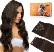 DOORES Clip in Hair Extensions Real Human Hair, Light Dark Brown 20 Inch 150g 9pcs, Remy Hair Extensions Clip in Human Hair Hair Extensions Real Human Hair Natural Hair Extensions Straight Thick