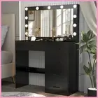 Dressing Table with LED Lighted Mirror and 5 Drawers Vanity Makeup Desk Black AU