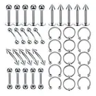 40Pcs Hoop Nose Lip Tongue Eyebrow Tragus Ring Stud Body Piercings Jewelry