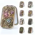Square Compact Pocket Mirror Vintage Cosmetic Folding Mirror Women