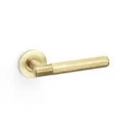 Alexander and Wilks Knurled Spitfire Door Lever on Round Rose Satin Brass PVD