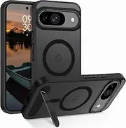 [GUAGUA] for Google Pixel 9 Pro Case, Pixel 9 Case with Stand, Magnetic Cases with Foldable Invisible Stand Translucent Matte Back Shockproof Kickstand Phone Case for Google Pixel 9/9 Pro 6.3'', Black