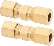 PLAFOPE Brass Tube Union Fitting Set 2pcs 1/4 Compression Tube Union for Brake Cable Attachments Suitable for Pneumatics Hydraulics