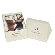2pc Ben Sherman Men's Leather Waist Belt Fashion Accessory Gift Set Brown/Black