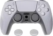 eXtremeRate PlayVital Samurai Edition Clear White Anti-Slip Controller Silicone Skin for ps5, Ergonomic Soft Rubber Protective Case for ps5 Controller with Clear White Thumb Stick Caps