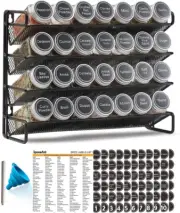 Spice Organizer Rack 28 Spice Jars, 386 Spice Labels, Chalk Marker Funnel Set