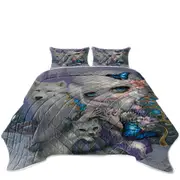 Winter Fairy with Two White Wolves and Butterflies Coverlet
