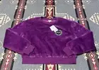 Juicy Couture Purple Orchid Faux Fur Pullover Sweater S NWT Logo Patch T19