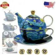 Gorgeous Vintage Tea for One Set - 13 OZ Teapot & Floral Cup in Starry Sky