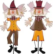 Juegoal Set of 2 Thanksgiving Fall Metal Scarecrow Garden Stakes, 35 Inch Wagging Head Scarecrows Yard Signs Ornaments, Outdoor Fall Decorations for Autumn Harvest Season Patio Lawn Walkway