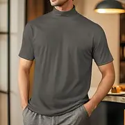 Men's T Shirt Turtleneck shirt Short Sleeve Turtleneck Summer Spring Plain Fashion Casual Comfortable Soft Home Causal Weekend Black White Gray Top Tee for Men