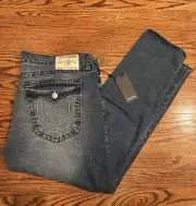 Men’s True Religion Geno Relaxed Slim Big Flap Medium Heavenly Wash Size 40x32