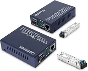 A Pair Gigabit Ethernet Media Converter, 10/100/1000Mbps Networks Ethernet to Fiber Media Converter, with 2pcs 1000Base-LX SFP Module (1.25Gb/s, Single-Mode, Dual LC, 1310nm, 20km)
