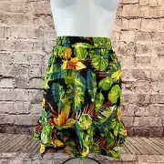 Rachel Roy Women's Black Tropical Elastic Waist Above Knee Pull On Rayon Skirt L