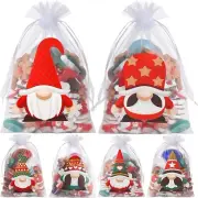 Christmas Organza Gift Bags Jewelry Drawstring Sack Sheer Party Favors Gnome 6pc