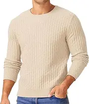 [JEShifangjiusu] Men's Ribbed Crewneck Pullover Sweater Long Sleeve Casual Sweater Soft Knit Textured Tops Ribbing Edge