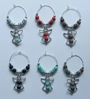 ANGELS WINE GLASS CHARMS DRINK MARKERS -SET OF 6 (CHOOSE YOUR COLOR STYLE)