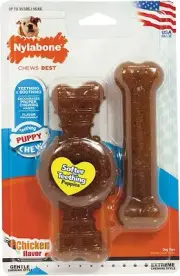 Nylabone Puppy Chew Ring Bone and Toy Twin Pack Chicken Medium Wolf