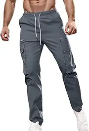 Men's Cargo Sweatpants Open Bottom Relaxed Fit Athletic Jogger Pants Stretch Elastic Waist Trousers with Pockets