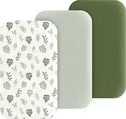 Coreeky Muslin Bassinet Sheets 3 Pack for Boys & Girls, Soft Bedside Sleeper Bassinet Fitted Sheets, Compatible with Baby Delight, Dream On Me, AMKE and Other Rectangle Mattress (Leaf Green)