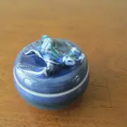 Rose Lee Studio Pottery Striated Aqua & Blue Signed Turtle