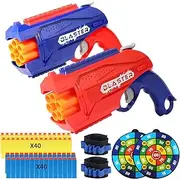 2 Pack Toy Gun for Nerf Guns Bullet, Kids Blaster Gun Toy Pistol with 80Pcs Soft Foam Darts, Gun Toy for 6+ Year Old for Boys, Teens (Red and Blue)
