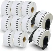 BETCKEY Compatible with Brother DK-22225 38mm x 30.48m Continuous Length Paper Labels, 10 Rolls +2 roll Holders for Brother QL1050 QL1060N QL500 QL550 QL560 QL570 QL600 QL700 QL710W QL720NW QL1100