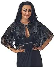 [Unicra] Evening Sequins Bolero Jacket Shrugs Shawl Sequins Topper Lace Bridal Crop Top Dress Cape for Women and Bridesmaid