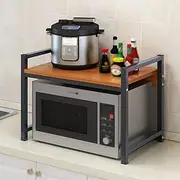 Microwave shelf Microwave stand Double Layer Multiuse Kitchen Microwave Stands with Storage, Utility Organizer Shelf Wood Microwave Oven Rack Spice Cabinet Counter Shelves Metal Frame Coffee Baker's R