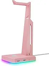 IFYOO RGB Gaming Headset Stand with 2 USB Ports, Pink Metal and Rubber Headphone Stand for PC, Xbox One, PS4, Switch, Organize and Protect Your Headphone, Game Accessories