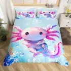 Cute Axolotl Bedding Set King Size, Ocean Duvet Cover Cartoon Salamander