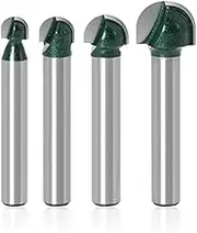 Yakamoz 4Pcs 1/4" Shank Round Nose Router Bit Core Box Router Bits Set Round Groove CNC Sign Making Router Cutter Tool