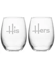 Susquehanna Glass Set of 2 His & Hers Stemless Wine Glasses