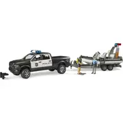 Bruder 1:16 Light Up RAM Police Pickup & Trailer w/Boat And Figures Kids Toy 4y+