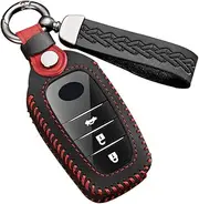 ontto Leather Car Key fob Cover fit for Toyota Hilux SW4 Innova Fortuner Crown Land Cruiser 2/3/4 Buttons Keychain Keyring Accessories Key Bag Key Holder Key Shell Protector Black A