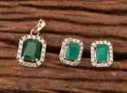 Emerald Cut Lab-Created Emerald 14k Yellow Gold Plated Women's Jewelry Set 3Ct