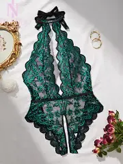 Sexy Lace Halter Baby Doll Dress Lingerie Open Crotch Bodysuit Erotic For Women