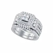 14kt White Gold Princess Diamond Cluster Halo Bridal Wedding Engagement Ring Set