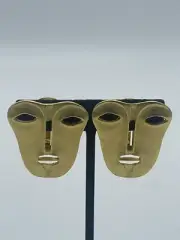 Maxine Denker The Gilded Mask Gold Clip Earrings New Vintage Rare