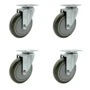 5 Inch SS Gray Polyurethane Wheel Swivel Top Plate Caster Set Service Caster