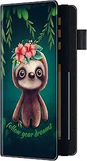 [bvya] Pattern Printed Leather Checkbook Cover - Personal RFID Blocking Check Book Credit Card Holder Wallet for Men and Women, Sloth with Flower, one size