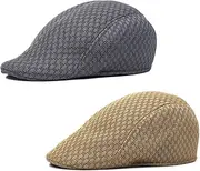 [Lopsity] 2PCS Men Mesh Flat Cap Breathable Summer Newsboy Hat Beret Hat Summer Cap Adjustable Newsboy Beret Cap Cabbie Flat Cap