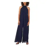 Vince Camuto Women's Lined Zippered Sheer Tie Back Halter Jumpsuit Navy, US S