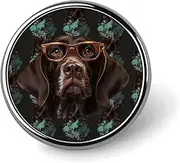 [FZMVSQH] German Shorthaired Pointer In Glasses Printed Round Button Pin Badges Metal Pinback Buttons 1 Inch Pins for Hat Shirt Clothing Bags Decoration, Circular, Aluminum, Circular, Aluminum
