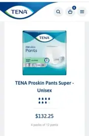 Tena Size M Absorbent Protection Super UNISEX Pants - Pack of 12 X 4 X 8 Ctns