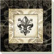 Fleur De Lis - Set of 4 Drink /Bar Coaster Damask with Wooden Holder