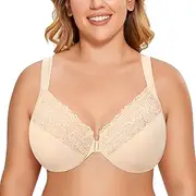 [DELIMIRA] Women's Front Closure Bras Plus Size Lace Full Coverage Underwire Bra